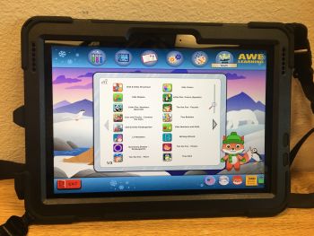 "Awe Tablet at circulation desk"