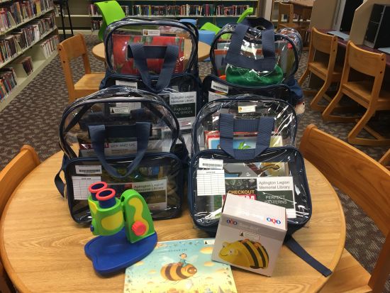 Five STEM backpacks on table 